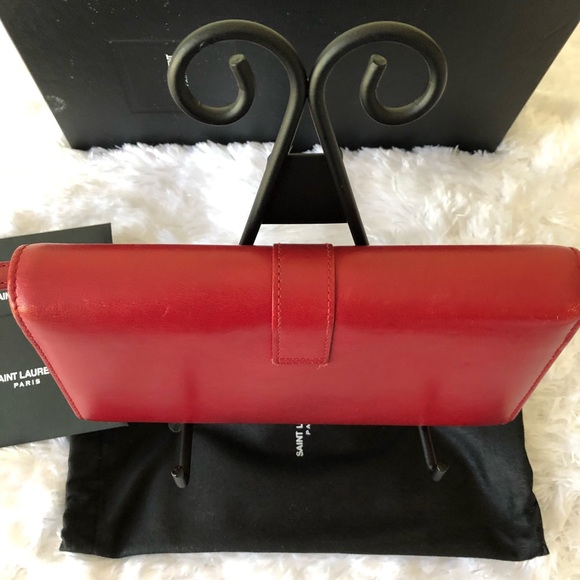 ❌❌SOLD❌❌ YSL “Y” Line Bifold Flap Leather Long Red Wallet - Picture 4 of 11